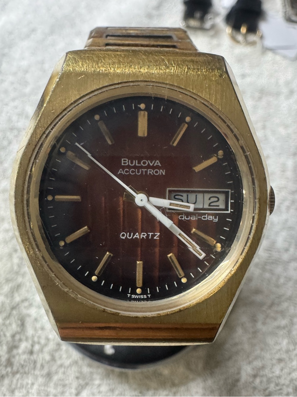 Bulova Gold and Brown Dual-Day Quartz Watch